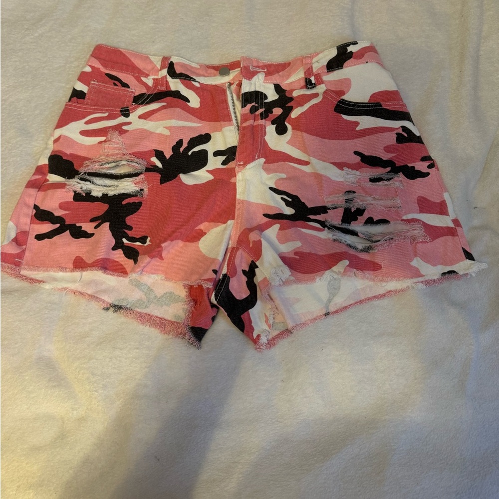 Shein pink camo jean shorts